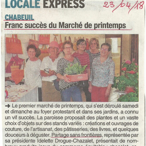 La presse lors du marché de printemps 2018 de Partage sans Frontières à Chabeuil